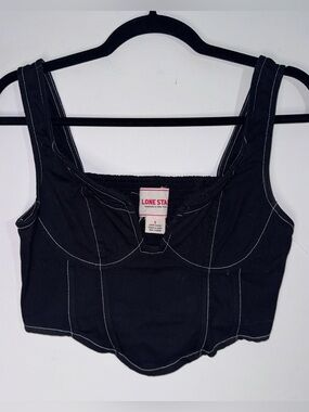 Lone Star Black Corset Crop Top Size Small Contrast Stitch Cotton Bustier